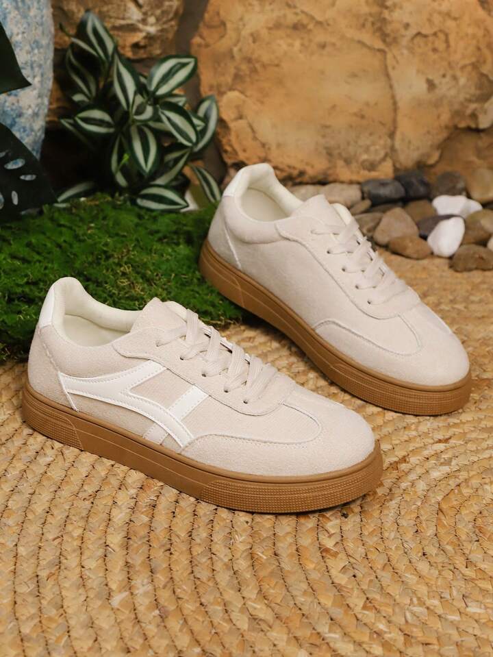 Faux suede lace up sneakers in beige