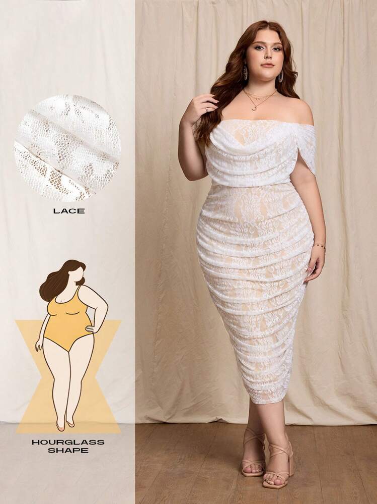 Lace off-shoulder bodycon dress in white