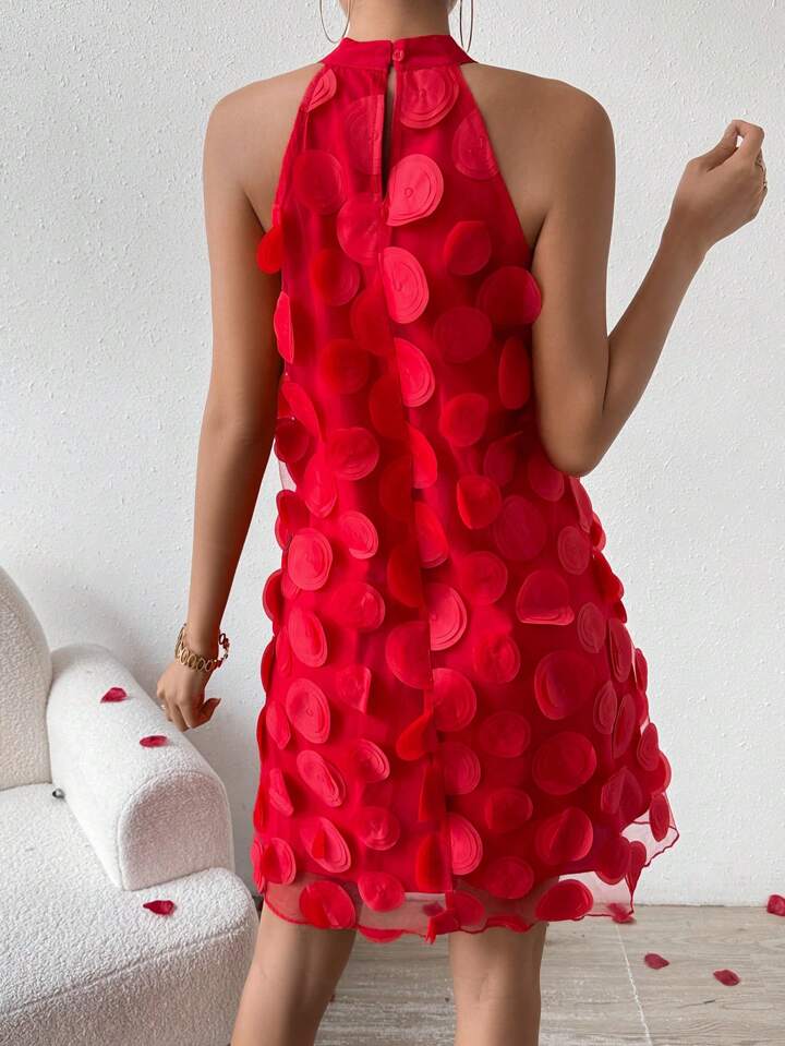 Flower halter neck dress in red