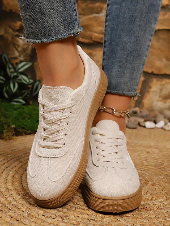 Faux suede lace up sneakers in beige