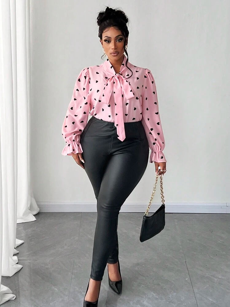 Heart shaped tie detail blouse in pink