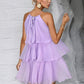 Sold color multi-layer halter neck dress in lilac