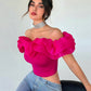 Off shoulder ruffle trim crop top in pink