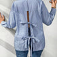 Striped backless tie-front blouse in blue