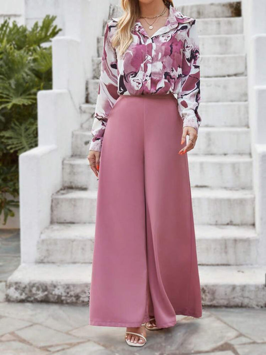 Graphic print shirt & wide leg trousers in pink