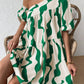 Printed asymmetrcial neck puff sleeve smock dress in green