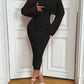 Solid color hollow-out long sleeve sweater & sleeveless knit dress set in black