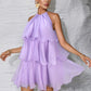 Sold color multi-layer halter neck dress in lilac