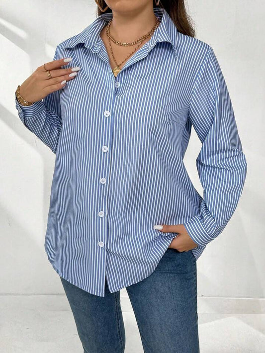 Striped backless tie-front blouse in blue