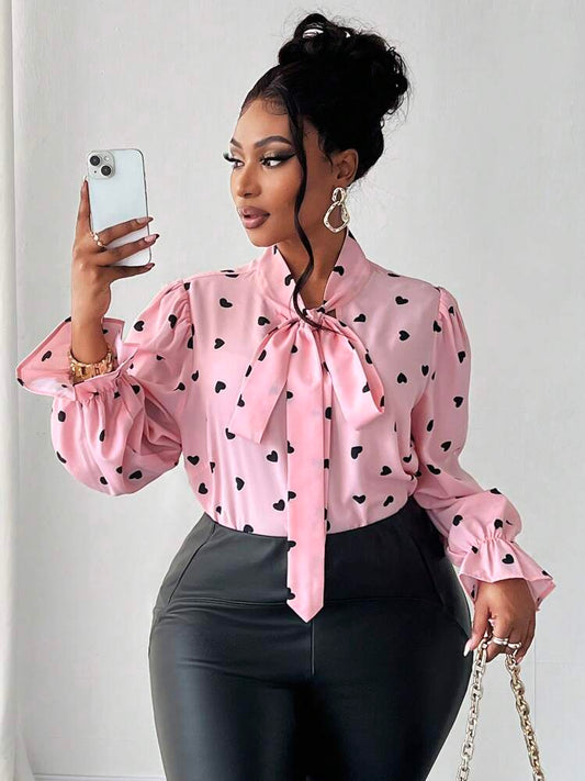 Heart shaped tie detail blouse in pink