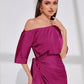 Asymmetrical neck batwing sleeve wrap hem satin dress in purple