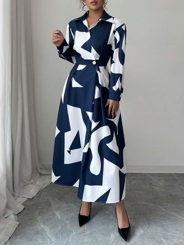 Random printed shirt dress in multi