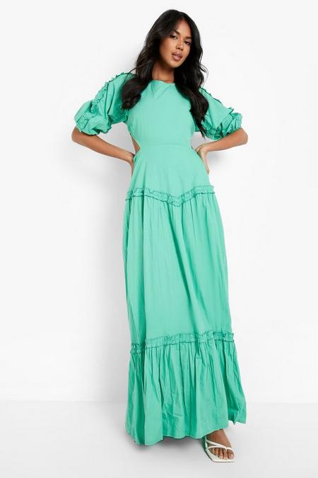 Cotton Tiered Puff Sleeve Maxi Dress in Green – Dimes&Co