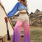 Ombre Lantern Sleeve Crop Top & Wide Leg Trousers